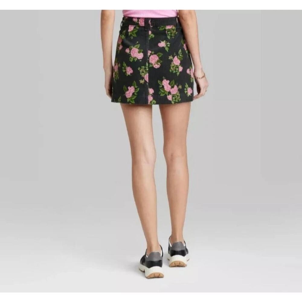 Wild Fable Womens 16W Black Floral Pink Rose Corduroy Mini Skirt 100% Cotton NEW - Picture 2 of 6